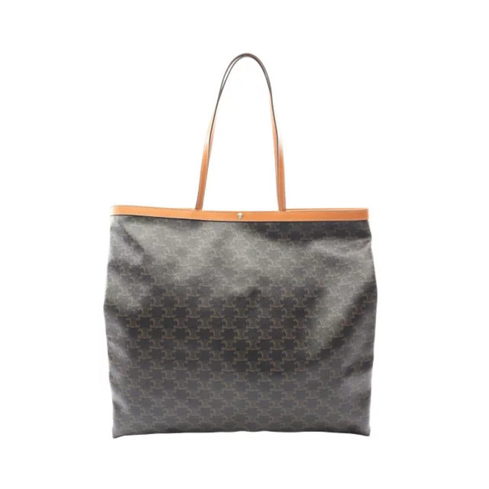 Celine Big Flat Shopper Bag Triomphe Tote Canvas Leather Black Brown